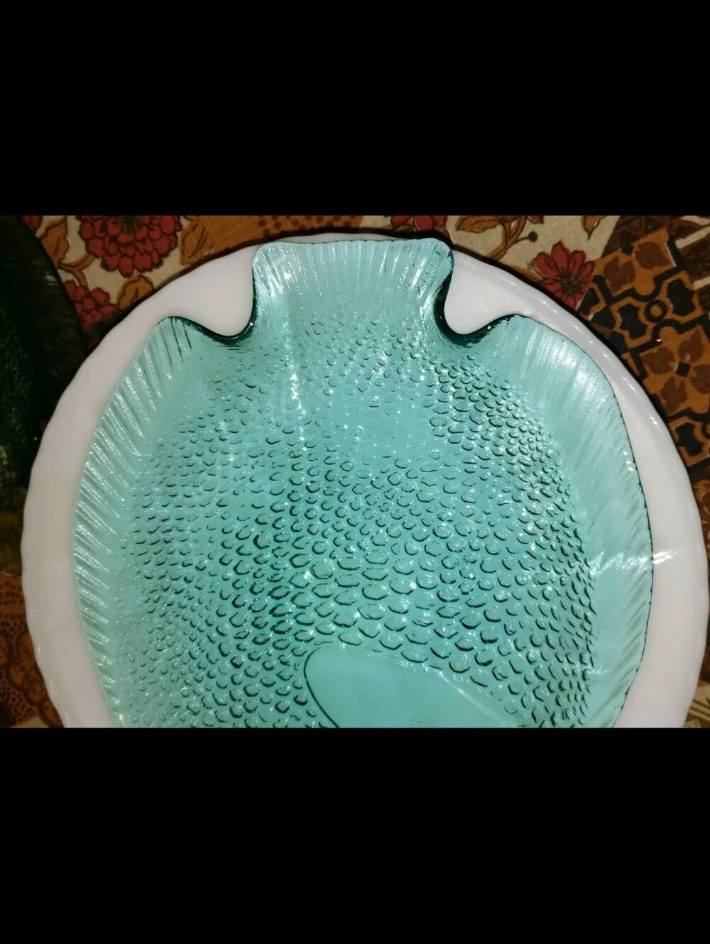 Mid-Century French Arcoroc Translucent Blue/Turquoise Glass Koi Fish Serving Set